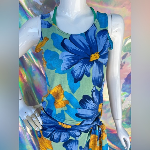 Blue Mint and Golden Orange Floral Skirt Set - Picture 10 of 14